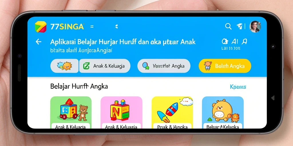 Tampilan antarmuka aplikasi Belajar Huruf dan Angka yang menarik dan interaktif.