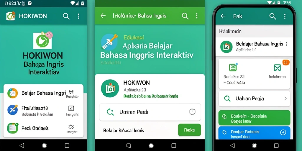 Antarmuka HOKIWON yang menarik untuk belajar Bahasa Inggris.