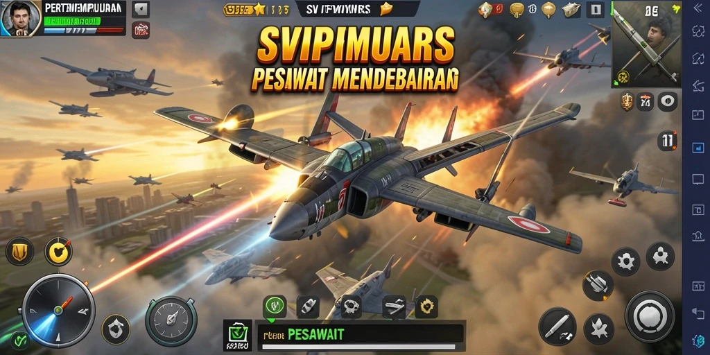 Tampilan layar awal game Perang Pesawat yang mengesankan.
